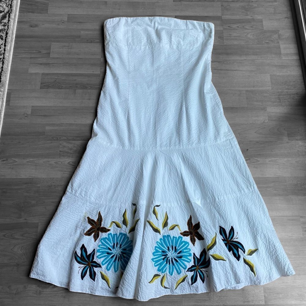 Ruth By Anthropologie White Dress Embroidered Flowers Size 10